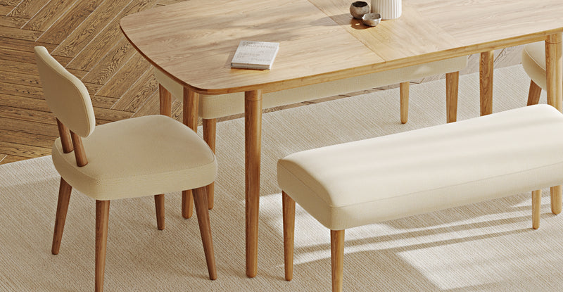 Lyno 77x140 Cm Açılır Yemek Masası Takımı (2 Roa Bench & 2 Roa Sandalye) - Doğal Doku