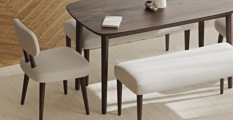 Lyno 77x140 Cm Sabit Yemek Masası Takımı (2 Roa Bench & 2 Roa Sandalye) - Fitilli Kadife