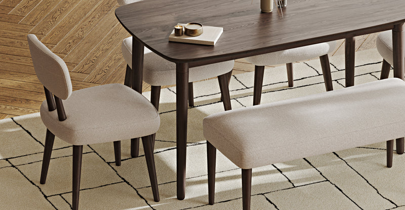 Lyno 77x140 Cm Sabit Yemek Masası Takımı (Roa Bench & 4 Roa Sandalye) - Keten