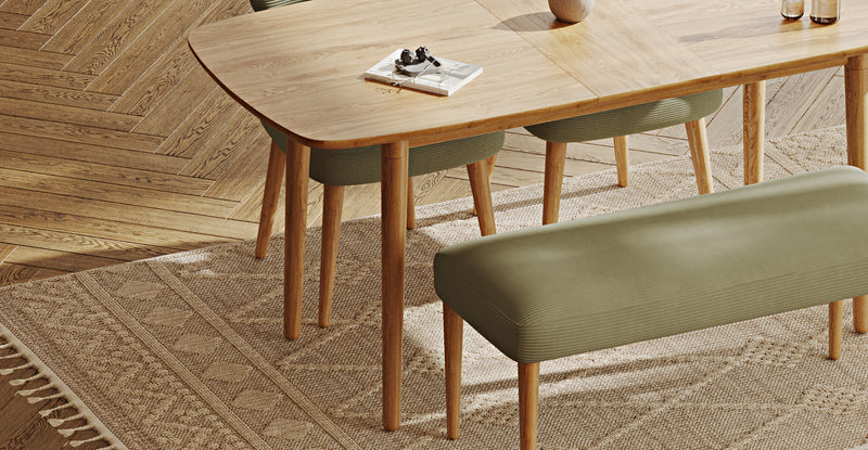 Lyno 77x140 Cm Açılır Yemek Masası Takımı (Roa Bench & 2 Roa Sandalye) - Fitilli Kadife