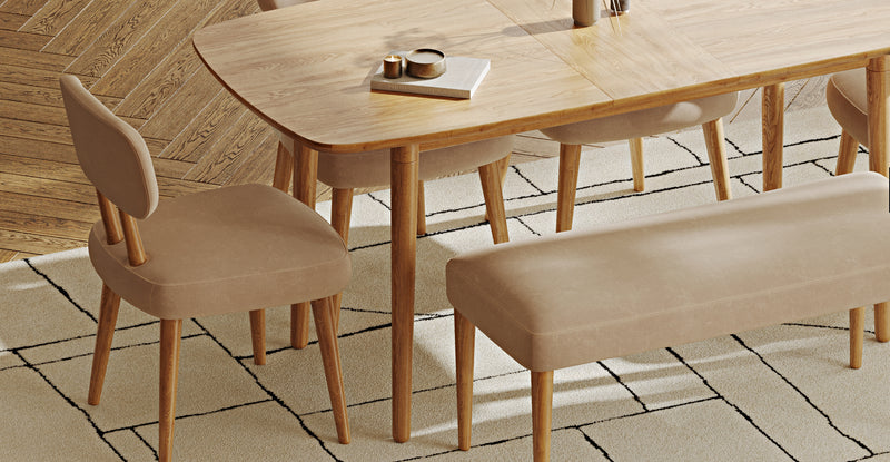 Lyno 77x140 Cm Açılır Yemek Masası Takımı (Roa Bench & 4 Roa Sandalye) - Kadife