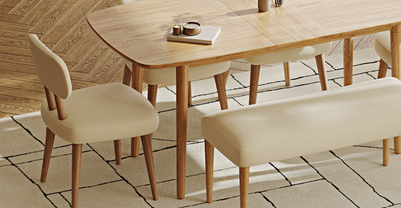 Lyno 77x140 Cm Açılır Yemek Masası Takımı (Roa Bench & 4 Roa Sandalye) - Doğal Doku