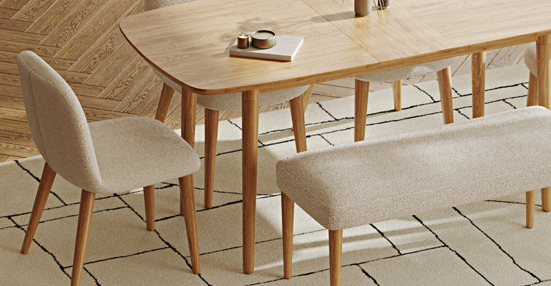 Lyno 77x140 Açılır Yemek Masası Takımı (Roa Bench & 4 Venn Sandalye) - Bukle