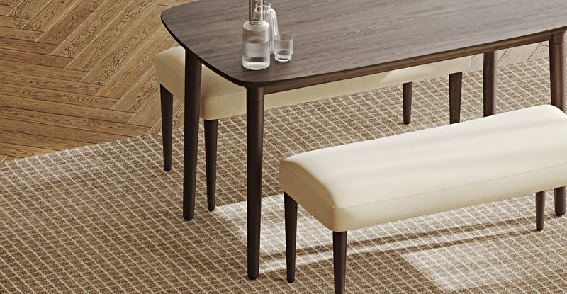 Lyno 77x140 Cm Sabit Yemek Masası Takımı (2 Roa Bench) - Doğal Doku