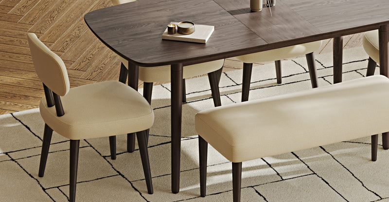 Lyno 77x140 Cm Açılır Yemek Masası Takımı (Roa Bench & 4 Roa Sandalye) - Doğal Doku