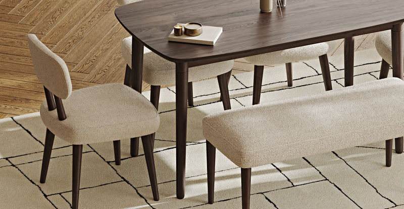 Lyno 77x140 Cm Sabit Yemek Masası Takımı (Roa Bench & 4 Roa Sandalye) - Bukle