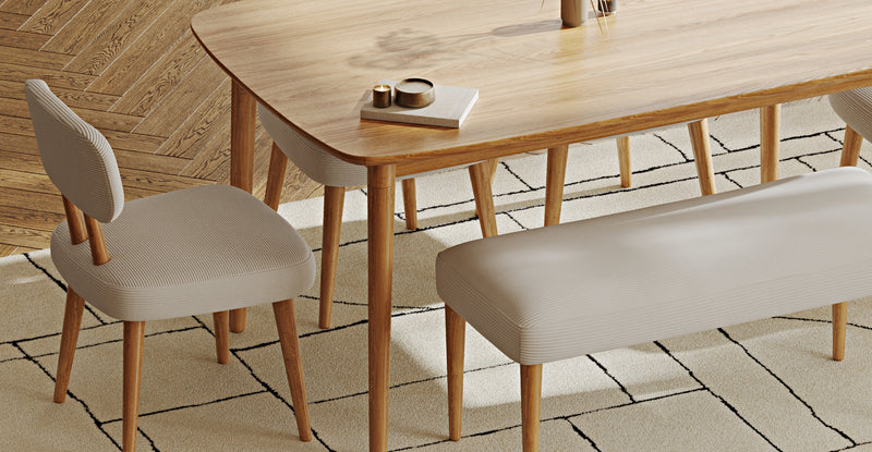 Lyno 97x160 Cm Sabit Yemek Masası Takımı (Bench&4Lü Roa) - Fitilli Kadife