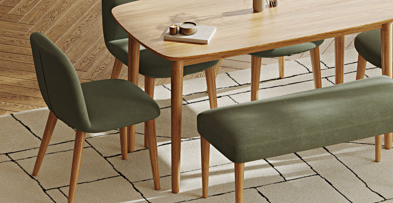 Lyno 77x140 Sabit Yemek Masası Takımı (Roa Bench & 4 Venn Sandalye) - Kadife