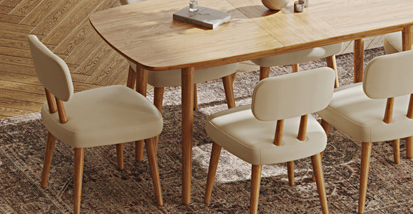 Lyno 77x140 Cm Açılır Yemek Masası Takımı (6 Roa Sandalye) - Performans Kadife