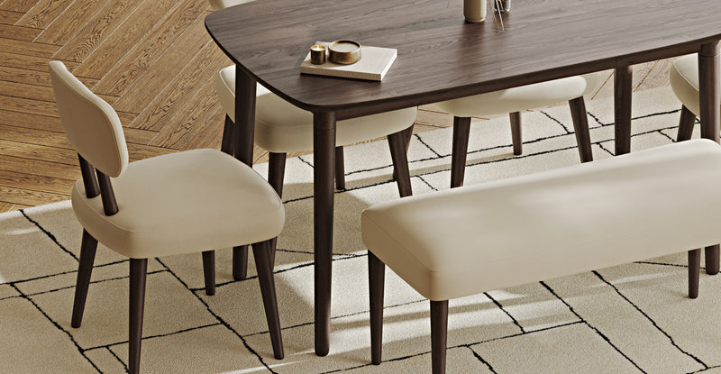 Lyno 77x140 Cm Sabit Yemek Masası Takımı (Roa Bench & 4 Roa Sandalye) - Performans Kadife