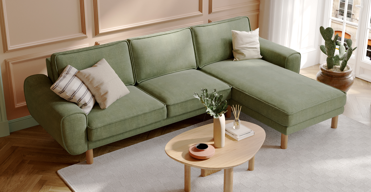 Klem Sisli Yeşil Köşe ve Hardal Levy Berjer Koltuk Takımı - Kadife & Fitilli Kadife