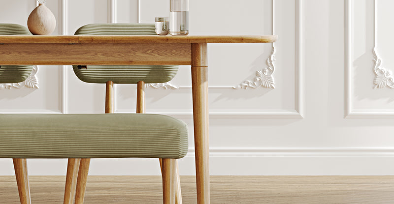 Lyno 77x140 Cm Açılır Yemek Masası Takımı (Roa Bench & 2 Roa Sandalye) - Fitilli Kadife
