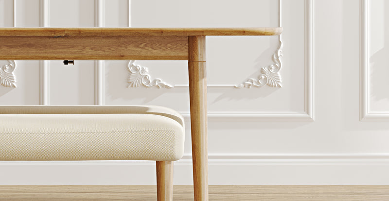 Lyno 77x140 Cm Açılır Yemek Masası Takımı (2 Roa Bench) - Doğal Doku