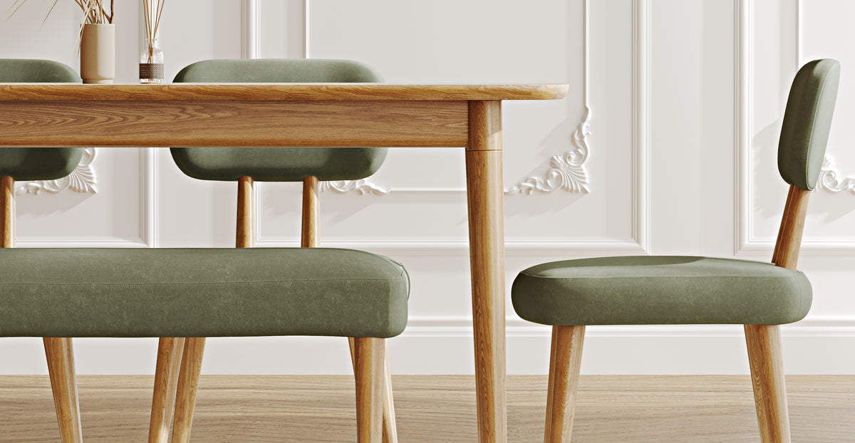 Lyno 97x160 Cm Sabit Yemek Masası Takımı (Bench&4Lü Roa) - Kadife