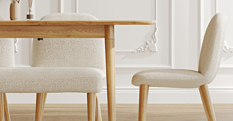 Lyno 77x140 Açılır Yemek Masası Takımı (Roa Bench & 4 Venn Sandalye) - Bukle
