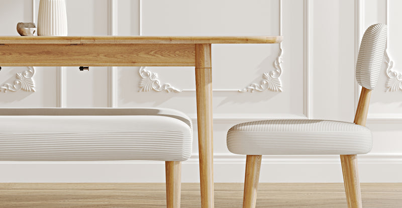 Lyno 77x140 Cm Açılır Yemek Masası Takımı (2 Roa Bench & 2 Roa Sandalye) - Fitilli Kadife