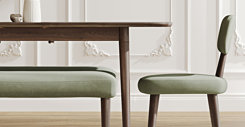 Lyno 77x140 Cm Açılır Yemek Masası Takımı (2 Roa Bench & 2 Roa Sandalye) - Kadife