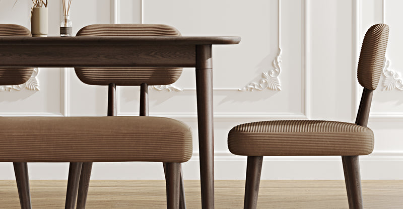 Lyno 77x140 Cm Sabit Yemek Masası Takımı (Roa Bench & 4 Roa Sandalye) - Fitilli Kadife