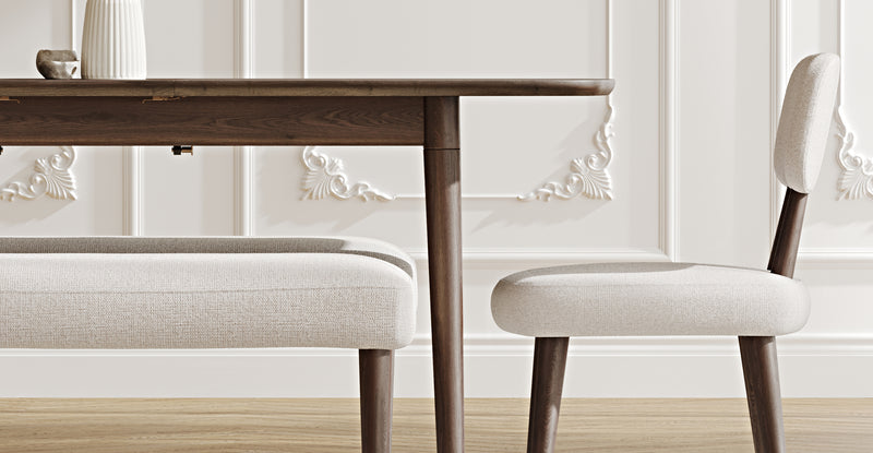 Lyno 77x140 Cm Açılır Yemek Masası Takımı (2 Roa Bench & 2 Roa Sandalye) - Keten