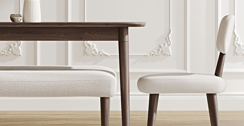 Lyno 77x140 Cm Sabit Yemek Masası Takımı (2 Roa Bench & 2 Roa Sandalye) - Keten