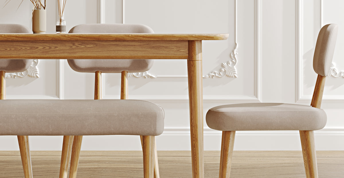 Lyno 97x160 Cm Sabit Yemek Masası Takımı (Bench&4Lü Roa) - Kadife