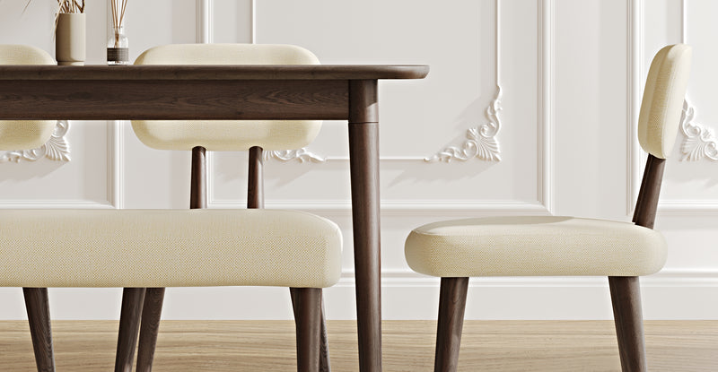 Lyno 77x140 Cm Sabit Yemek Masası Takımı (Roa Bench & 4 Roa Sandalye) - Doğal Doku