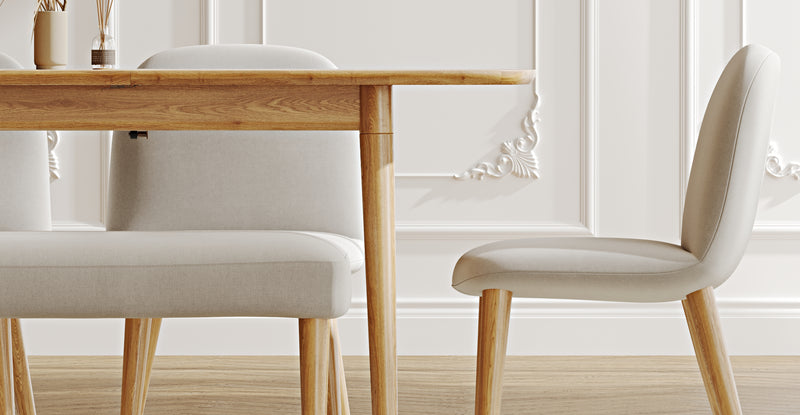 Lyno 77x140 Açılır Yemek Masası Takımı (Roa Bench & 4 Venn Sandalye) - Performans Keten