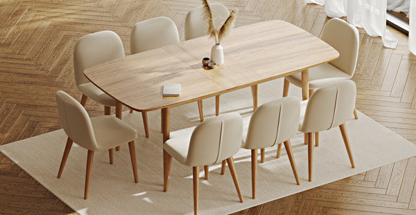 Lyno 97x160 Açılır Yemek Masası Takımı (8 Venn Sandalye) - Performans Kadife