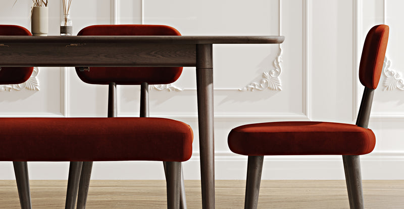 Lyno 77x140 Cm Açılır Yemek Masası Takımı (Roa Bench & 4 Roa Sandalye) - Kadife