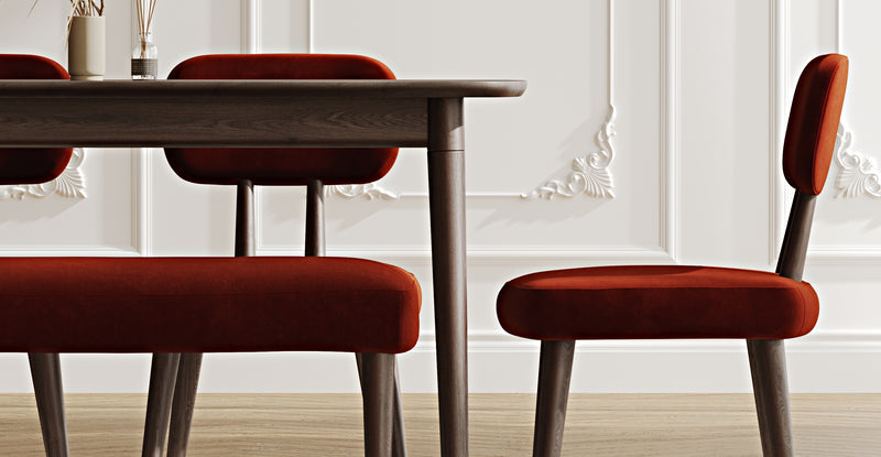 Lyno 77x140 Cm Sabit Yemek Masası Takımı (Roa Bench & 4 Roa Sandalye) - Kadife