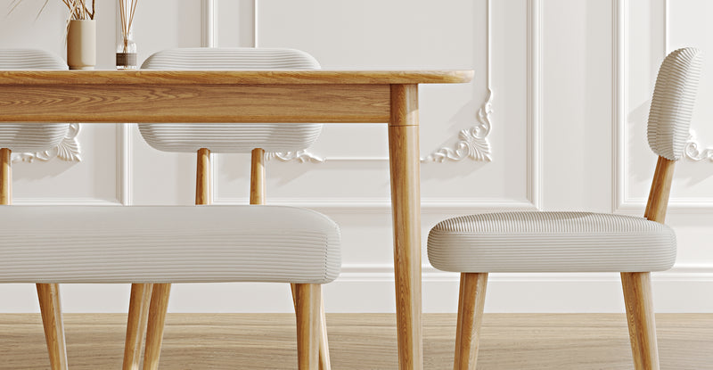 Lyno 97x160 Cm Sabit Yemek Masası Takımı (Bench&4Lü Roa) - Fitilli Kadife