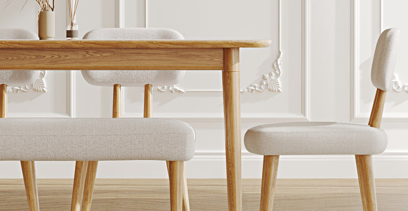 Lyno 97x160 Cm Sabit Yemek Masası Takımı (Bench&4Lü Roa) - Keten