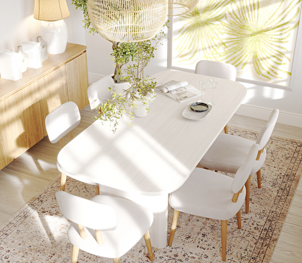 Förn 90x185 Cm Sabit Yemek Masası Takımı (6 Roa Sandalye) - Kadife