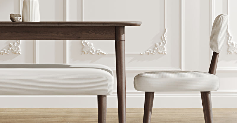 Lyno 77x140 Cm Sabit Yemek Masası Takımı (2 Roa Bench & 2 Roa Sandalye) - Fitilli Kadife
