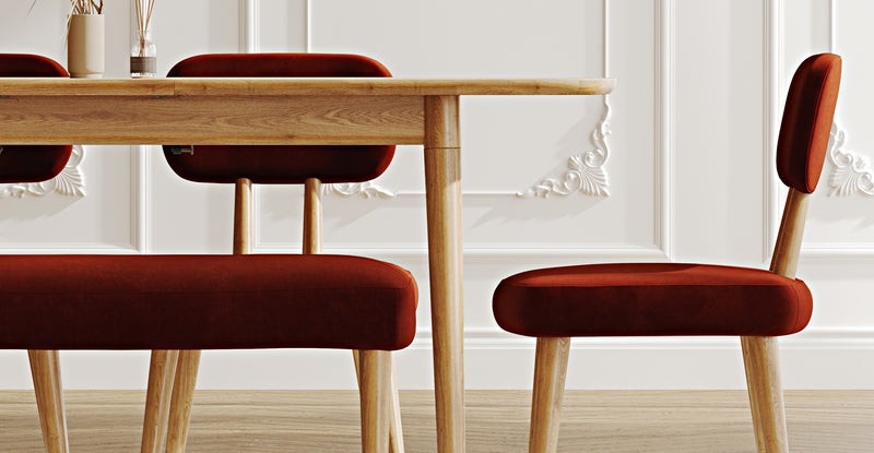 Lyno 77x140 Cm Açılır Yemek Masası Takımı (Roa Bench & 4 Roa Sandalye) - Kadife