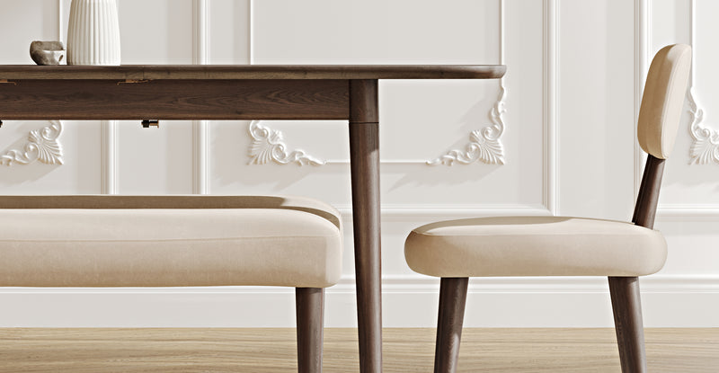 Lyno 77x140 Cm Açılır Yemek Masası Takımı (2 Roa Bench & 2 Roa Sandalye) - Kadife