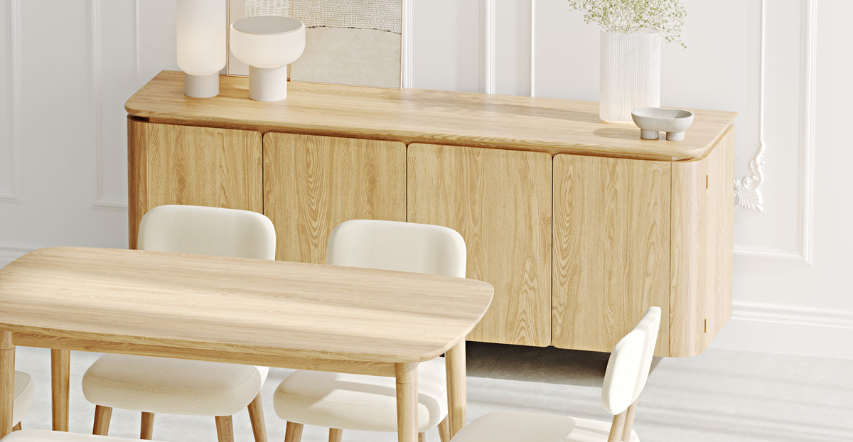 Lyno & Roa | 77x140 Sabit Masa ve Konsollu Yemek Odası Takımı – Small (6 Kişilik) - Doğal Doku