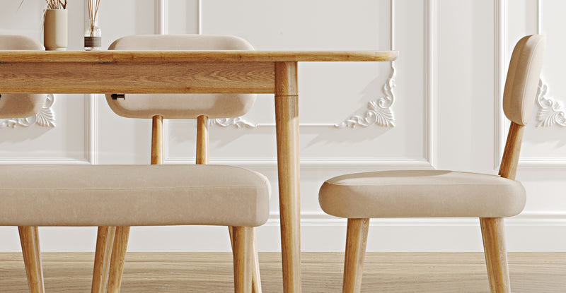 Lyno 77x140 Cm Açılır Yemek Masası Takımı (Roa Bench & 4 Roa Sandalye) - Kadife