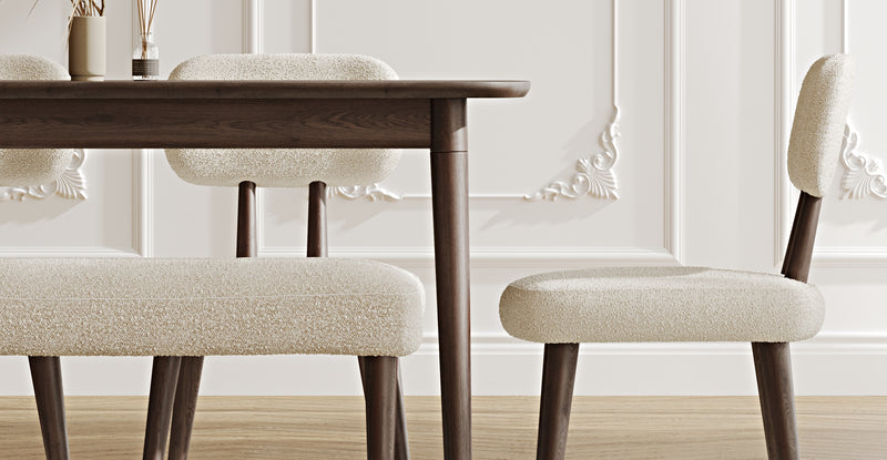 Lyno 77x140 Cm Sabit Yemek Masası Takımı (Roa Bench & 4 Roa Sandalye) - Bukle