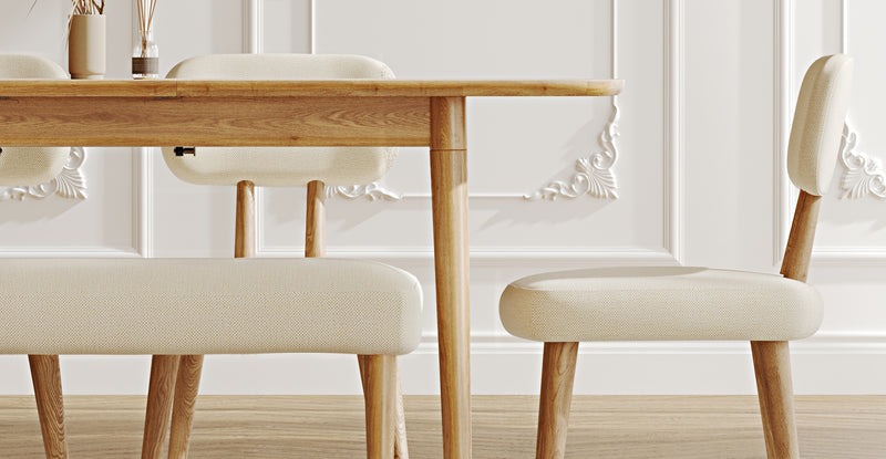 Lyno 77x140 Cm Açılır Yemek Masası Takımı (Roa Bench & 4 Roa Sandalye) - Doğal Doku