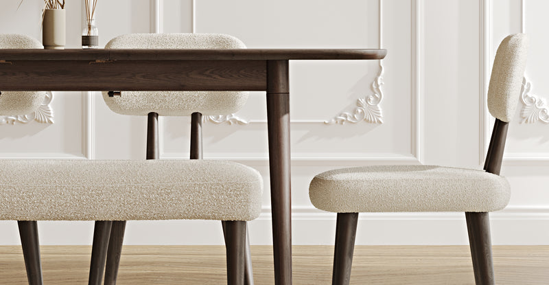 Lyno 77x140 Cm Açılır Yemek Masası Takımı (Roa Bench & 4 Roa Sandalye) - Bukle