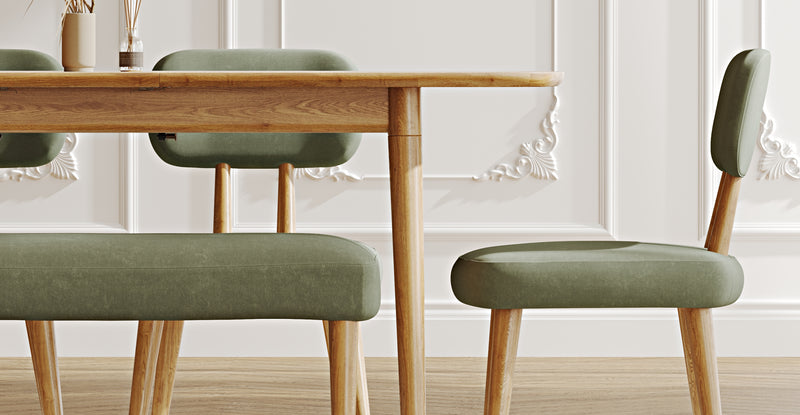 Lyno 77x140 Cm Açılır Yemek Masası Takımı (Roa Bench & 4 Roa Sandalye) - Kadife