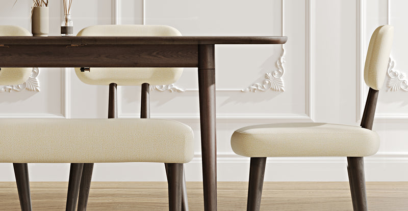 Lyno 77x140 Cm Açılır Yemek Masası Takımı (Roa Bench & 4 Roa Sandalye) - Doğal Doku