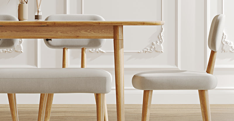 Lyno 77x140 Cm Açılır Yemek Masası Takımı (Roa Bench & 4 Roa Sandalye) - Performans Keten