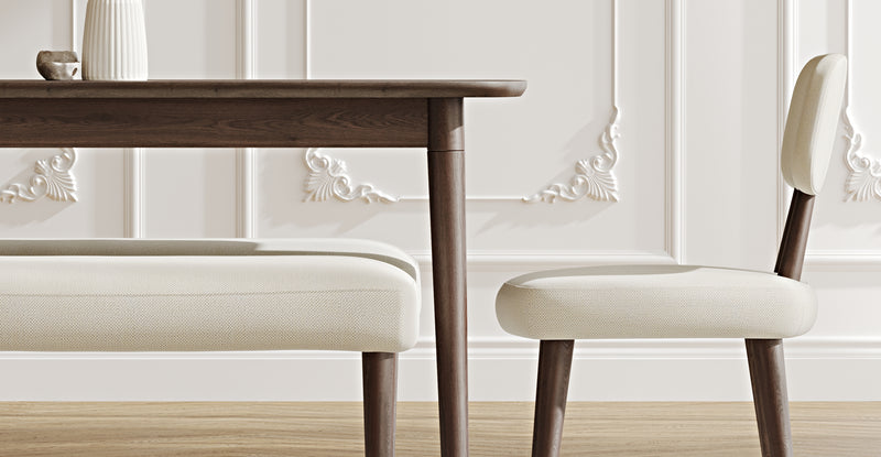 Lyno 77x140 Cm Sabit Yemek Masası Takımı (2 Roa Bench & 2 Roa Sandalye) - Doğal Doku