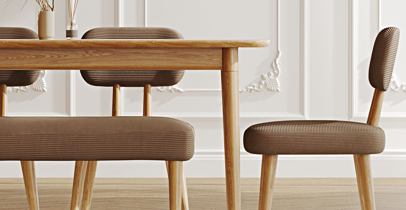 Lyno 97x160 Cm Sabit Yemek Masası Takımı (Bench&4Lü Roa) - Fitilli Kadife