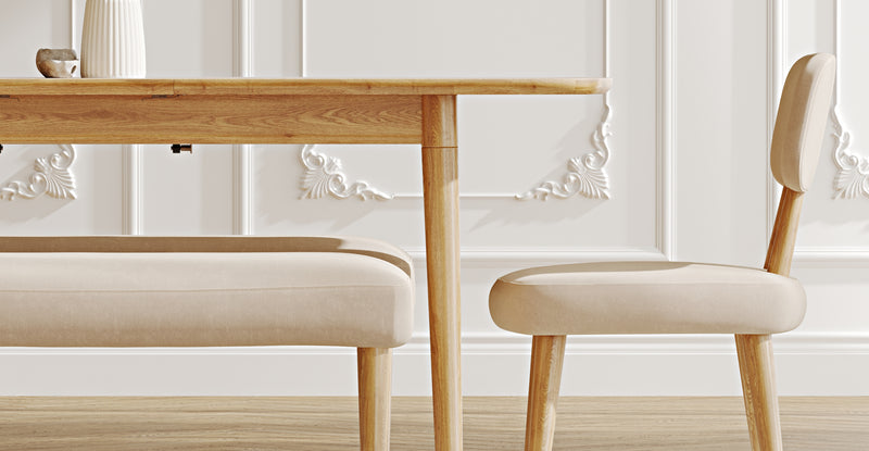 Lyno 77x140 Cm Açılır Yemek Masası Takımı (2 Roa Bench & 2 Roa Sandalye) - Kadife