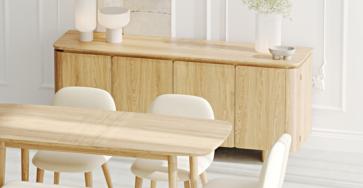 Lyno & Venn | 97x160 Açılır Masa ve Konsollu Yemek Odası Takımı – Midi (6 Kişilik) - Doğal Doku