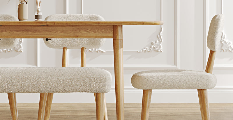 Lyno 77x140 Cm Açılır Yemek Masası Takımı (Roa Bench & 4 Roa Sandalye) - Bukle