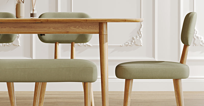 Lyno 77x140 Cm Açılır Yemek Masası Takımı (Roa Bench & 4 Roa Sandalye) - Fitilli Kadife